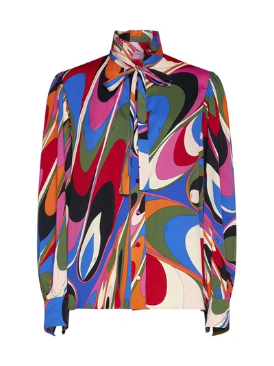 Pucci Onde-print Shirt In Blue,fuchsia