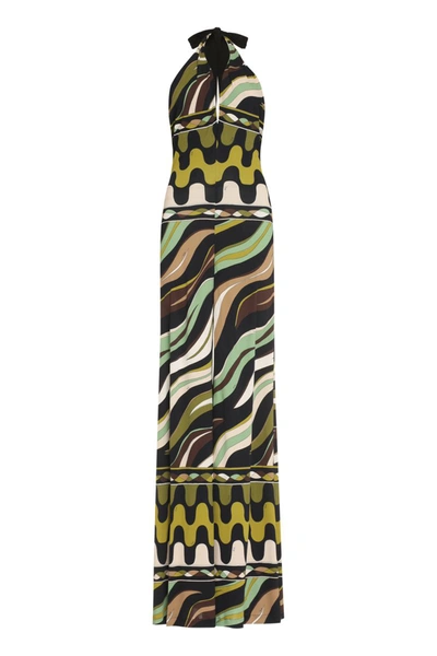 Pucci Fiamme-print Halterneck Jumpsuit In Grün