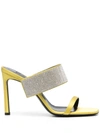 Sergio Rossi Stiletto Heel Open Toe Sandals With Crystal Embellishment In Chartreuse