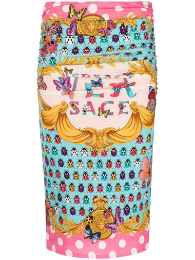 Versace X Dua Lipa Butterflies Print Pencil Skirt In Blue