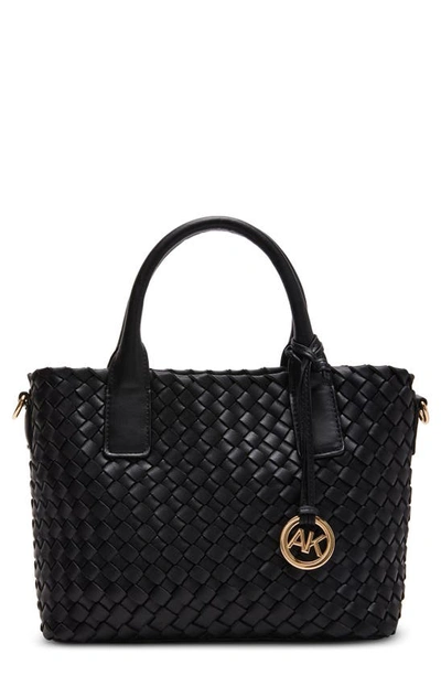 Anne Klein Small Woven Tote With Detachable Pouch In Black
