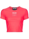 Versace Jeans Couture Logo-print Cropped T-shirt In Fuchsia