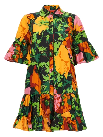 La Doublej Choux Floral-print Cotton-poplin Mini Shirt Dress In Multi