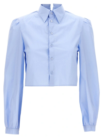 Mm6 Maison Margiela Cropped Poplin Shirt Shirt, Blouse Light Blue