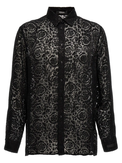 Versace Black Floral-lace Collar Shirt