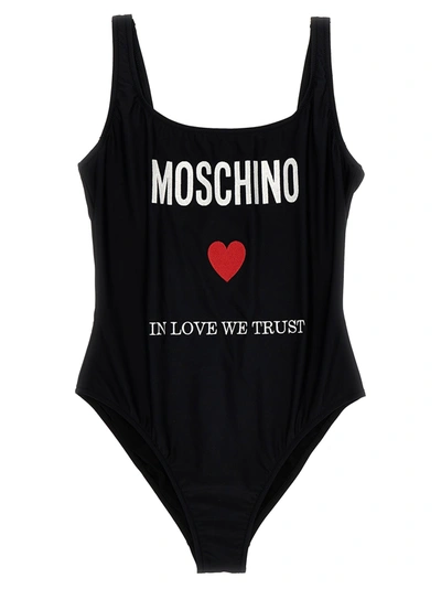Moschino Logo-embroidered Open-back Swimsuit In Black