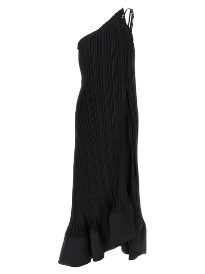 Lanvin Pleated Viscose Flared Long Dress In Black