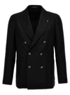 Tagliatore Double-breasted Linen Blazer In Black