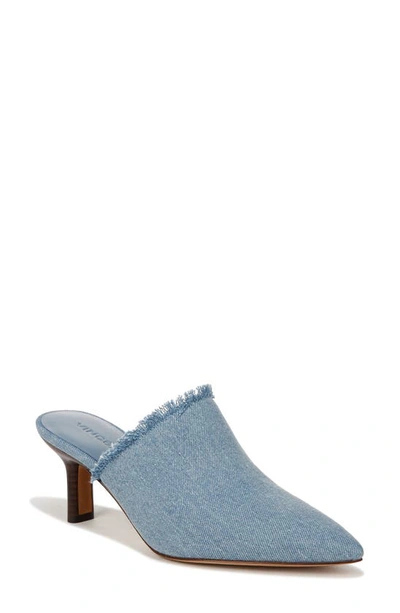 Vince Penelope Frayed Denim Mules In Denim Blue Fabric