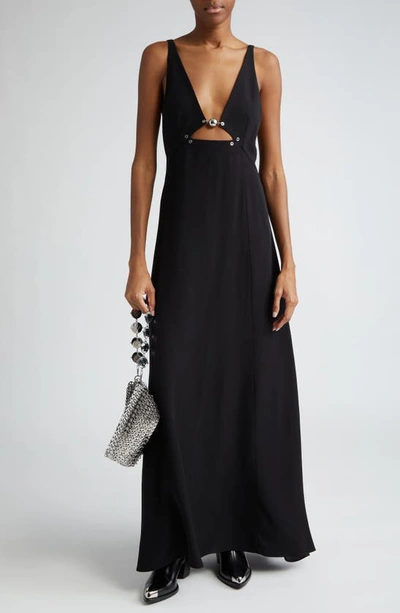 Rabanne Sleeveless Long Cutout Plunge Dress In Black