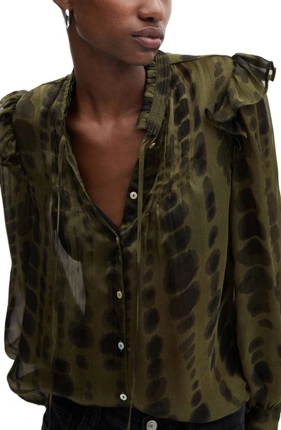 Mango Women's Satin Print Blouse In Khaki