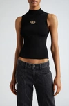 DIESEL ONERVAX LOGO EMBELLISHED CUTOUT SLEEVELESS RIB TOP