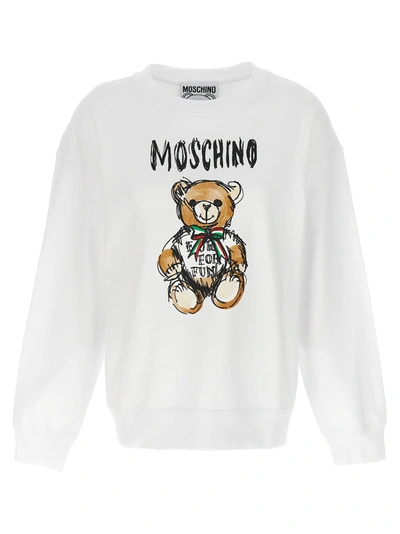 Moschino Teddy Bear Cotton Sweatshirt In Blanco