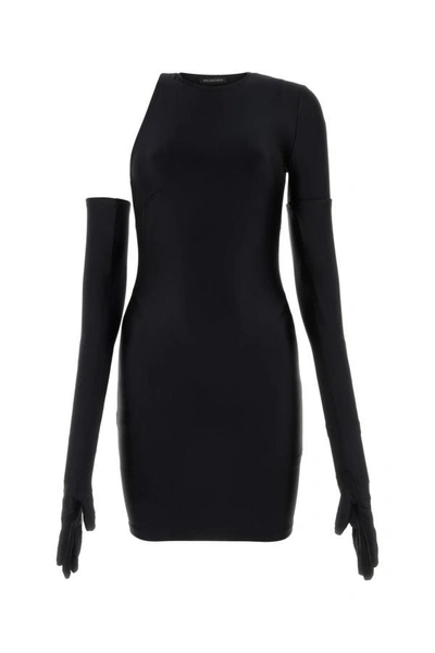 BALENCIAGA BALENCIAGA WOMAN BLACK STRETCH NYLON MINI DRESS