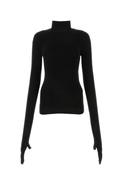 Balenciaga Woman Black Stretch Nylon Sweater