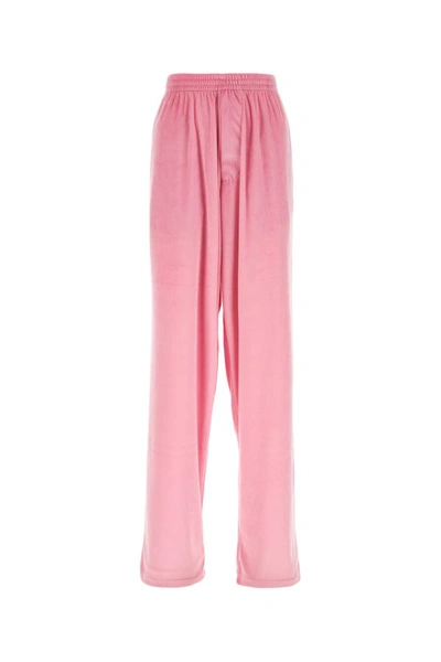 Balenciaga Woman Pink Stretch Velvet Baggy Pant In Pastel