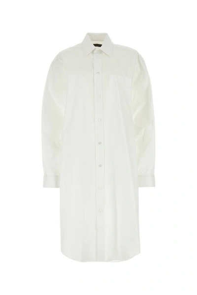 BALENCIAGA BALENCIAGA WOMAN WHITE POPLIN SHIRT DRESS