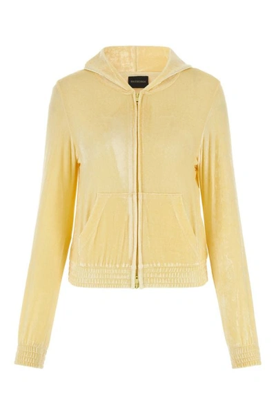 Balenciaga Velvet-effect Zip-up Hoodie In Yellow
