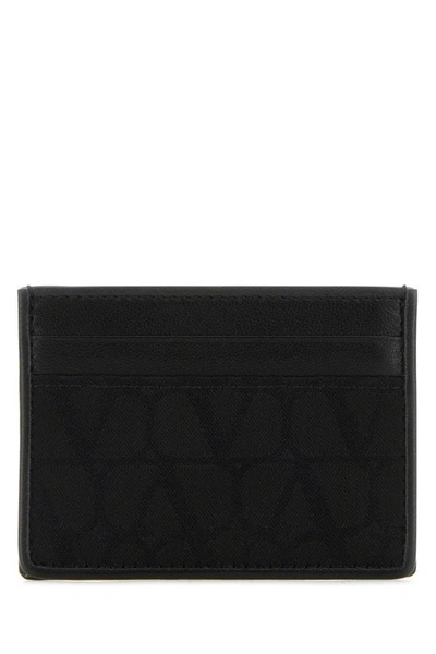 Valentino Garavani Man Black Leather And Fabric Toile Iconographe Card Holder