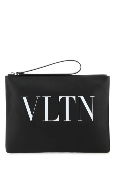 Valentino Garavani Man Black Leather Vltn Clutch