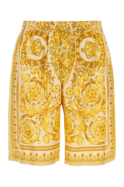 Versace Barocco Bermuda Shorts In Yellow