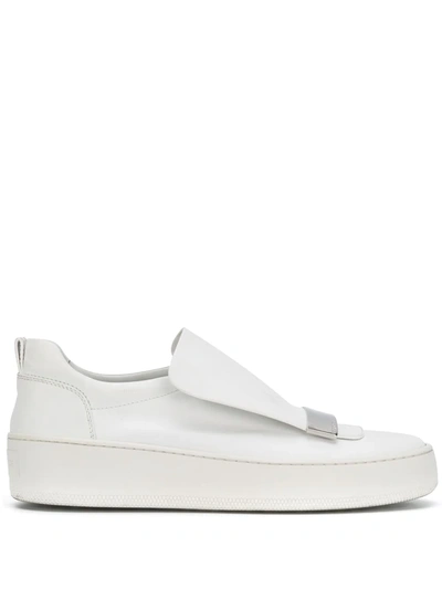 Sergio Rossi 20mm Leather Slip On Sneakers In White/silver