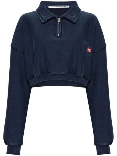Alexander Wang Crop Sweatshirt Clothing In 474a Space Blue