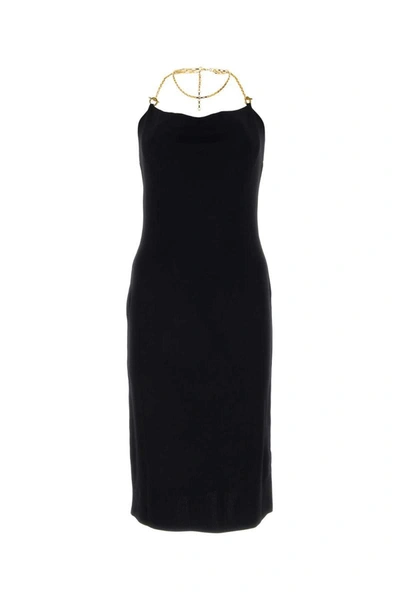 Bottega Veneta Black Midi Dress With Viscose Chain In Multicolor