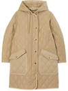 Burberry Diamond-quilted Hooded Parka Coat In Brown
