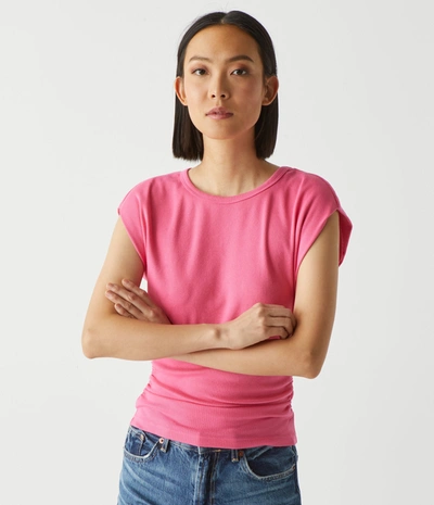 Michael Stars Joni Power Shoulder Tee In Flamingo