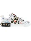 Dolce & Gabbana Music Printed Leather Sneakers With Patch In White