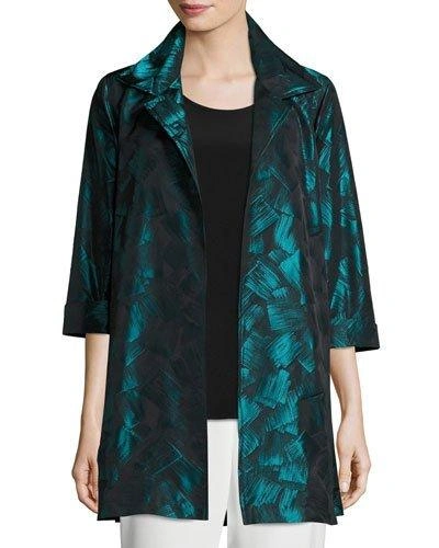 Caroline Rose Brushstroke Jacquard Party Jacket, Plus Size In Peacock/black