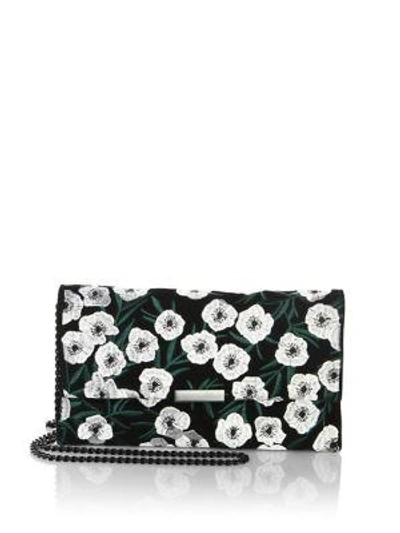 Loeffler Randall Tab Floral Embroidered Suede Clutch In Black/anemone/black