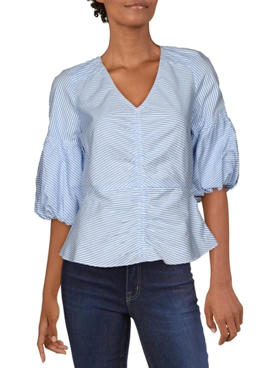 Parker Exclusive Dita Blouse Basic Womens V-neck Striped Blouse In Blue
