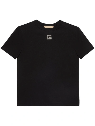 Gucci Crystal-embellished Cotton T-shirt In Black