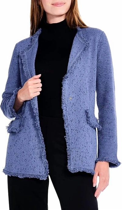 Nic + Zoe Knit Fringe Blazer In Cornflower In Blue