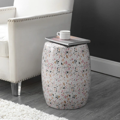 Jonathan Y Chiara 17.5" Terrazzo Ceramic Garden Stool, White/pink In Neutral