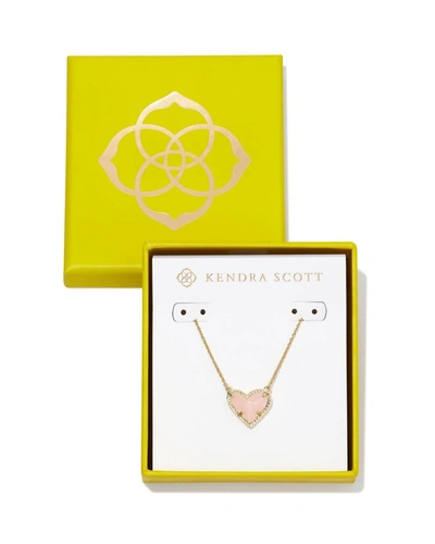 Kendra Scott Boxed Ari Heart Pendant Necklace In Gold Rose Quartz In Multi