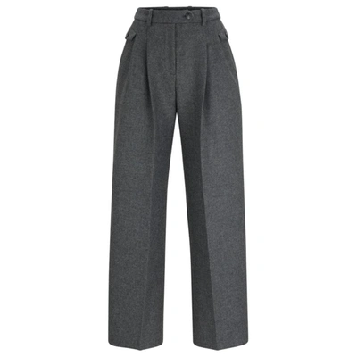 Hugo Boss Relaxed-fit Trousers In A Melange Wool Blend In Silver