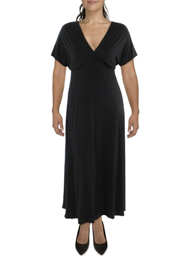 24seven Comfort Apparel Plus Womens Knit Surplice Maxi Dress In Black