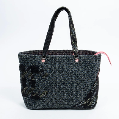 Pre-owned Chanel Cambon Ligne Tweed Tote In Black