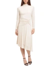 MAGGY LONDON WOMENS RUCHED MOCK NECK MIDI DRESS