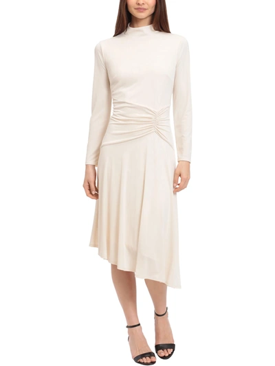 Maggy London Womens Ruched Mock Neck Midi Dress In Beige