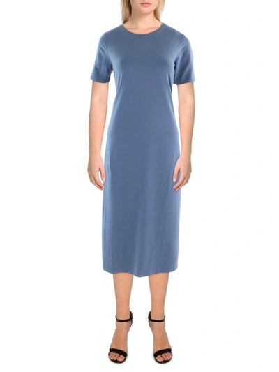 Eileen Fisher Petites Womens Crewneck Split Hem T-shirt Dress In Blue