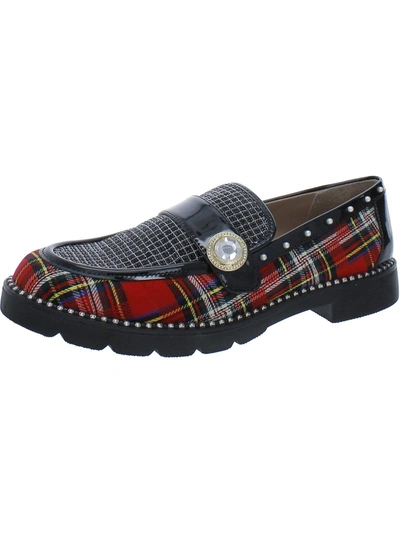 Betsey Johnson Women's Mariam Plaid And Rhinestone Embellished Loafer In Red Multi