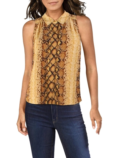 Joie Branka Womens Snake Print Collared Blouse In Yellow