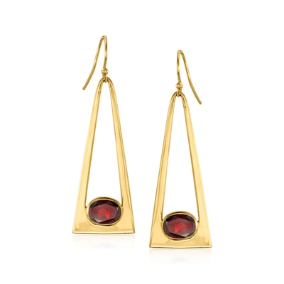 Ross-simons Garnet Triangle Drop Earrings In 18kt Yellow Gold Over Sterling In Red