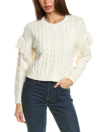 1.state Women's Fringe Sleeve Cable Knit Sweater In White