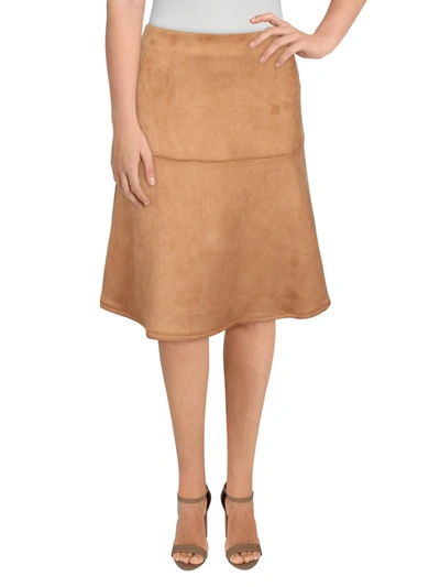 Anne Klein Womens Faux Suede Midi A-line Skirt In Brown