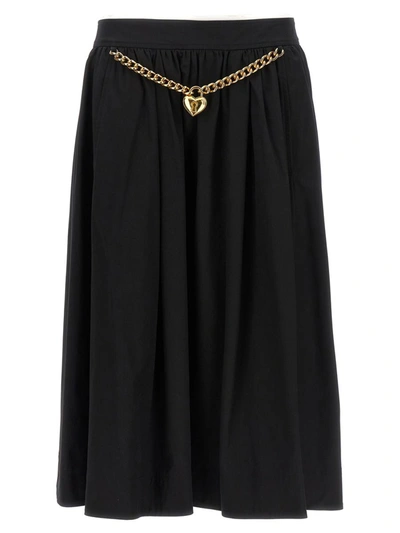 Moschino Heart-charm Ruched Midi Skirt In Black